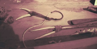 Instrumentos de huesos, usados para pescar por los nativos Lenni Lenape en el Rio Passaic.